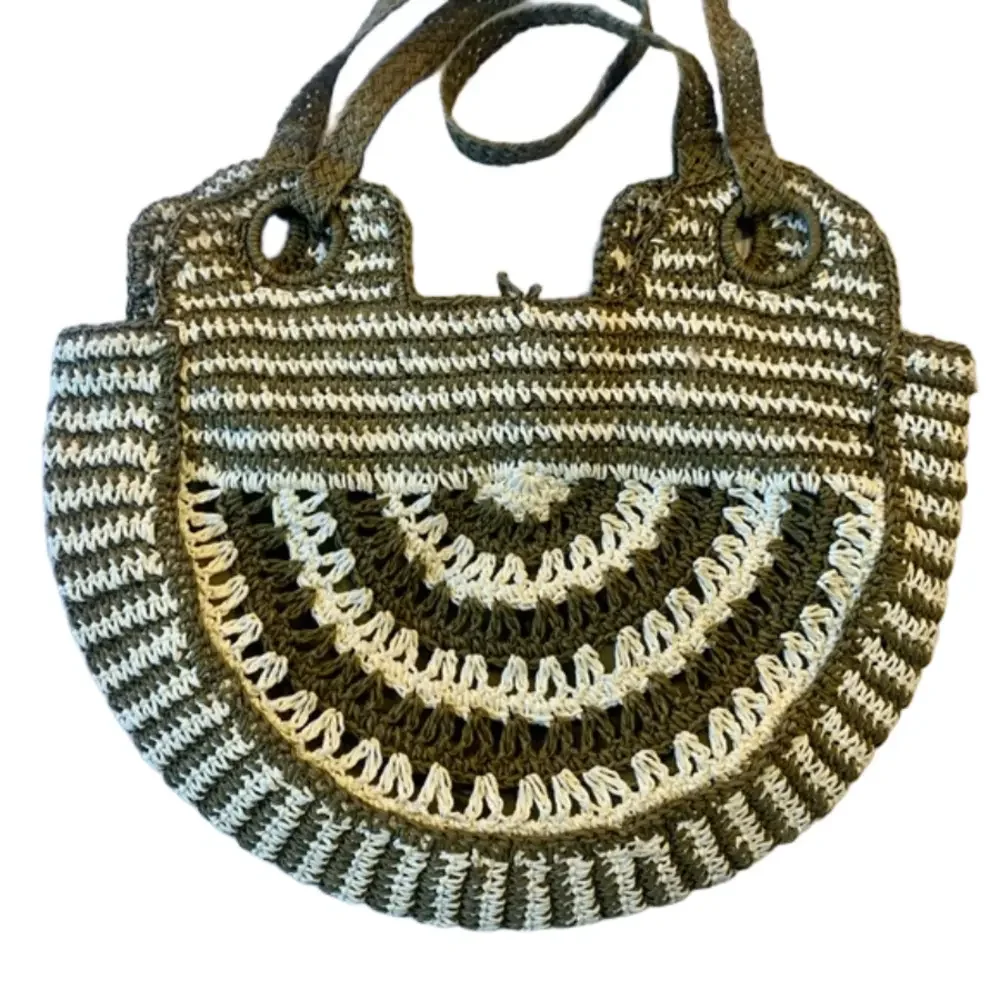 Split Summer Brown and Cream Hobo Bag Medium Paper Purse Satchel Vintage